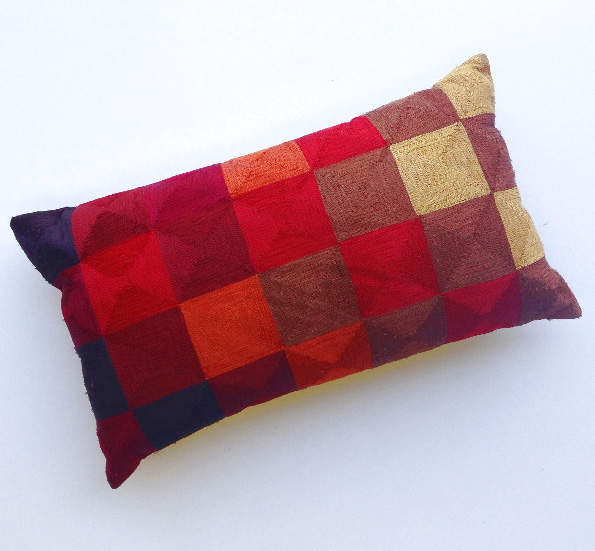 CUSHION, Red Orange Gold Pixel Pattern